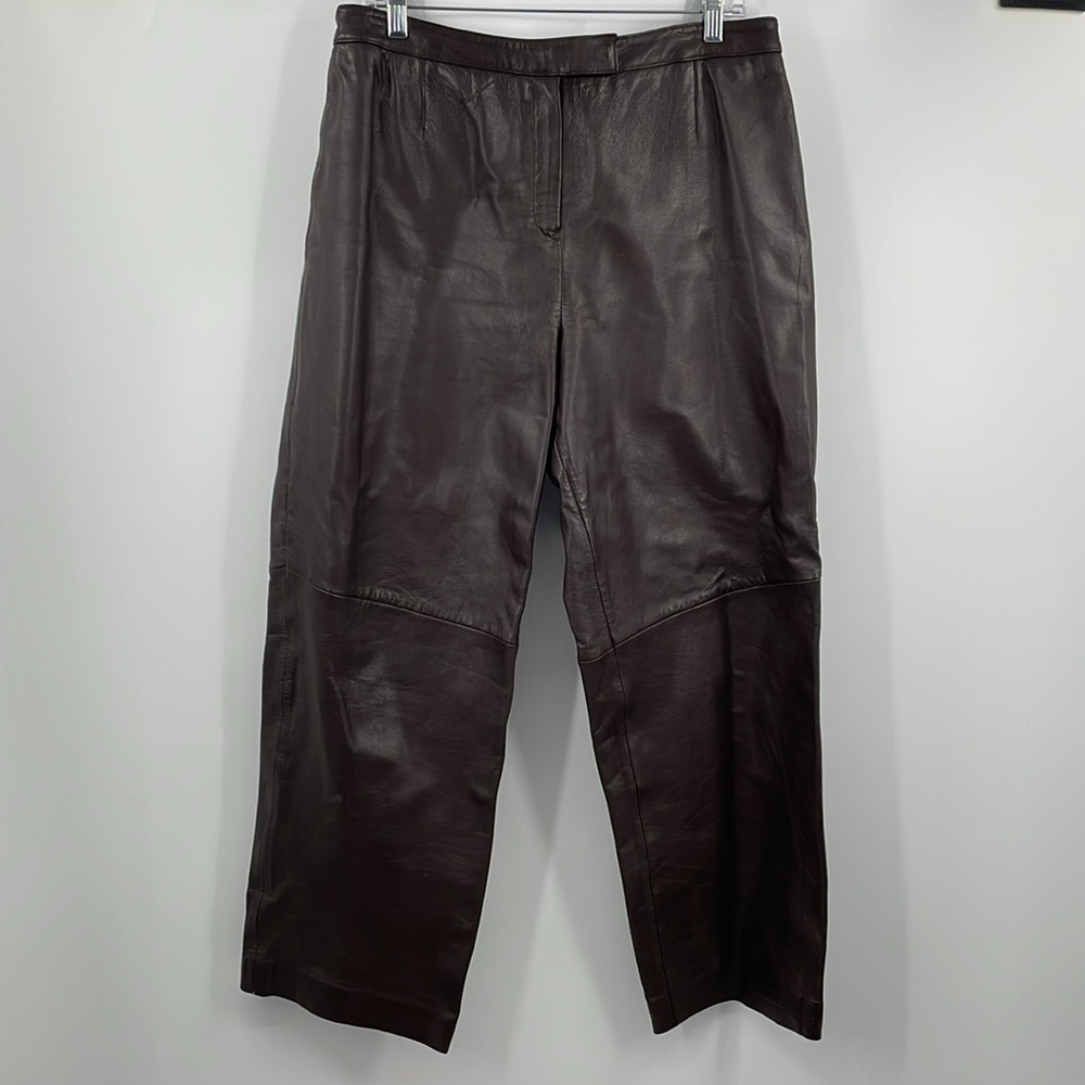 Vintage 90’s Amanda Smith Espresso Brown Leather barrel leg Pants Size 14 P
